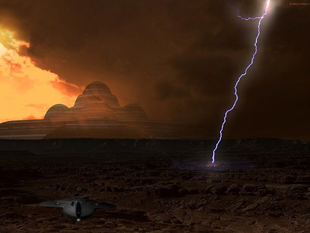 Das Wetter auf dem Extremplaneten schlägt Kapriolen. Eine der Expeditionsplattformen hat eine Erkundungsdrohne zur Fernaufklärung ausgesetzt.