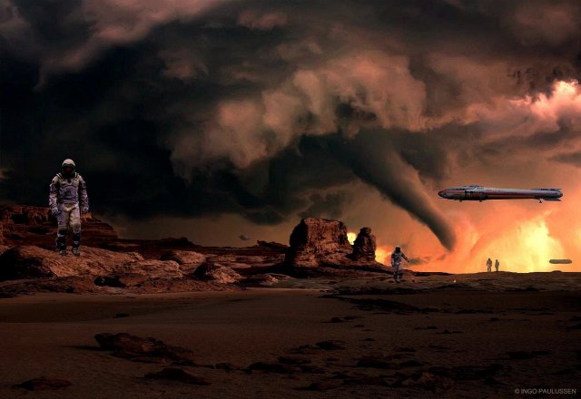 Bei der Suche nach Ronald, dem vermissten Gesamtkoordinator der Montana, zieht im Nebenarm des Reull Vallis auf dem Mars ein schwerer Sandsturm auf.