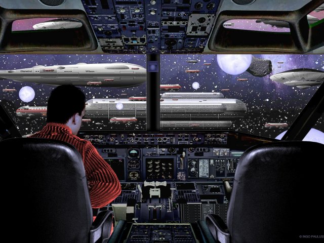 Der Pilot eines Shuttles steuert die SOUL OF JAMAICA an. Um ihn herum scheint das All eingefroren zu sein, denn alles bereitet sich auf einen Verbandsstart zur Erde vor.