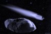 Ein Komet tangiert die Bahn des Saturnmondes Prometheus.