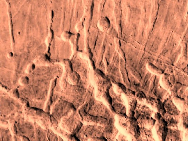 Die Noctis Fossae, fossile Gräben oberhalb des Noctis Labyrinthus